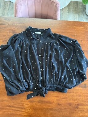 Calista Black Polka Dot Tie Front Blouse Medium